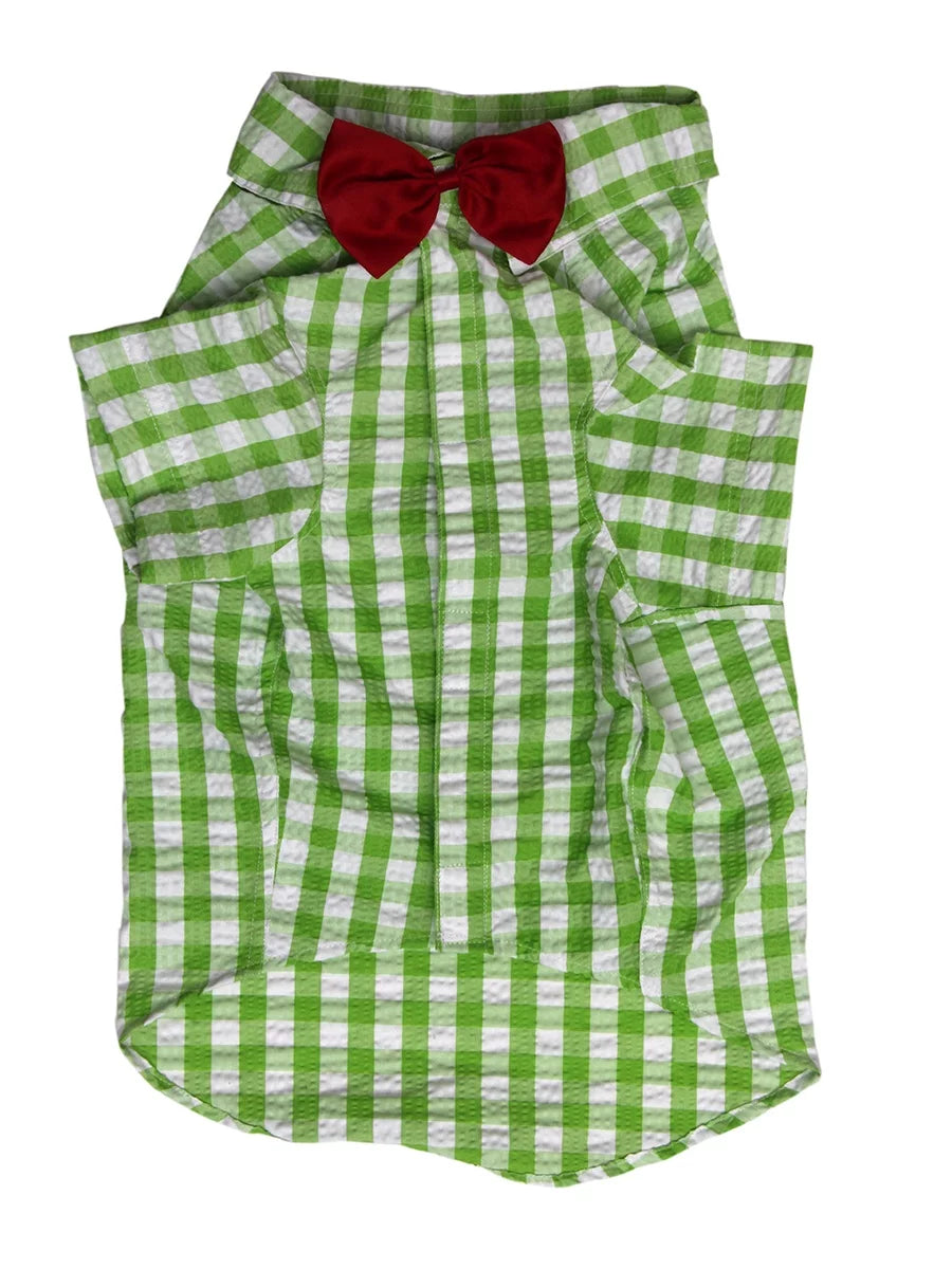 Green Check Shirt With Bow